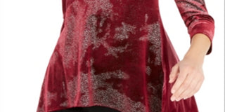 Blusa feminina Alfani com manga 3/4 e gola redonda, blusa de noite vermelha, tamanho médio