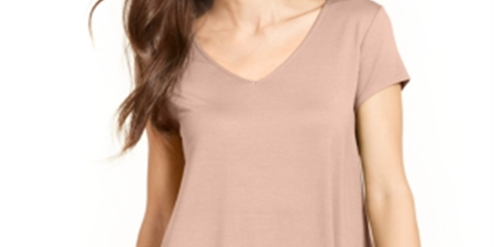 Blusa de malha feminina Alfani com decote em V e peônia prateada, tamanho G