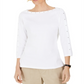 Karen Scott Top Feminino com Tachas e Manga 3/4, Branco, Tamanho XS
