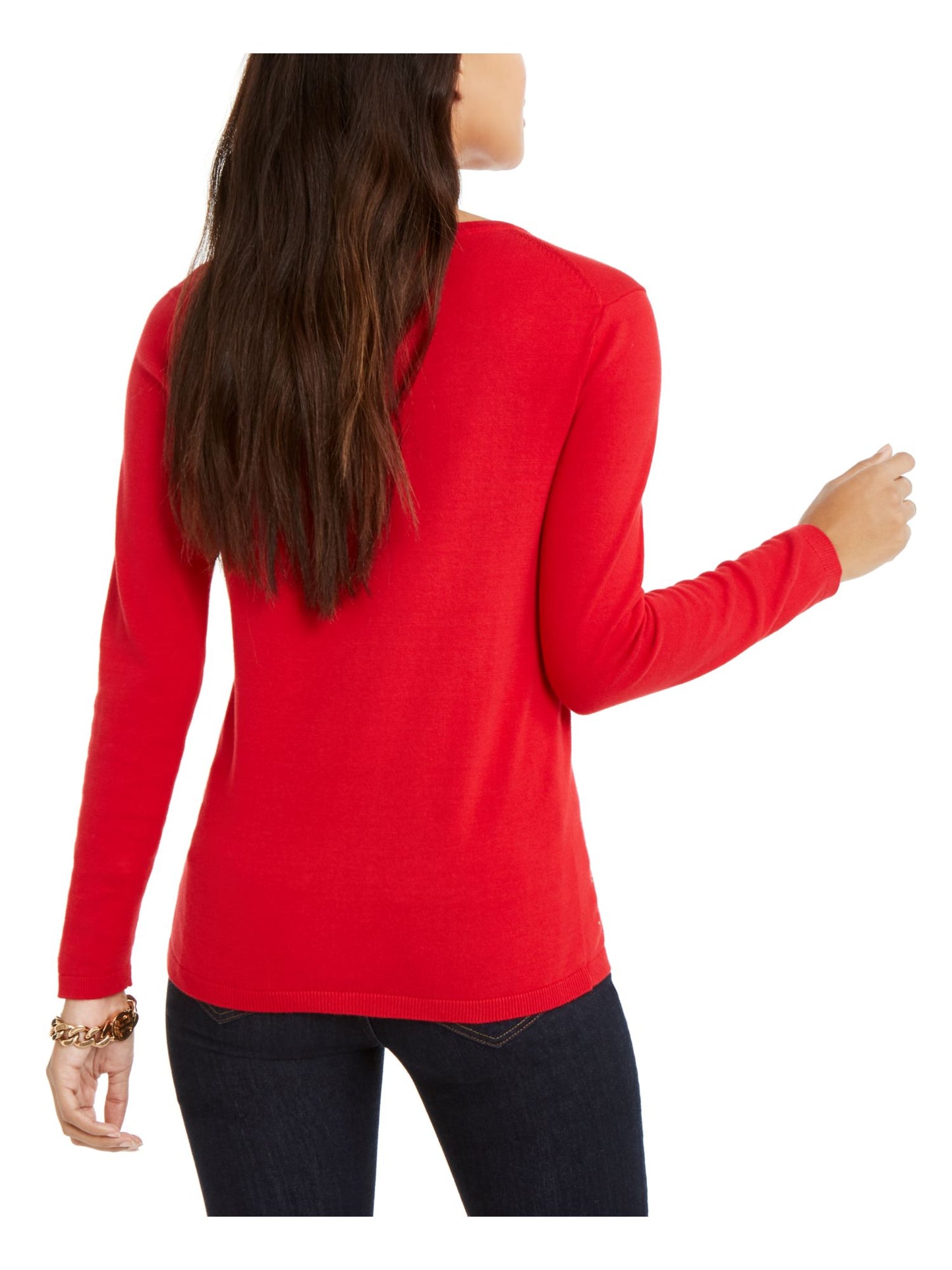 Tommy Hilfiger Suéter Feminino com Tachas Aconchegante Vermelho Tamanho Médio