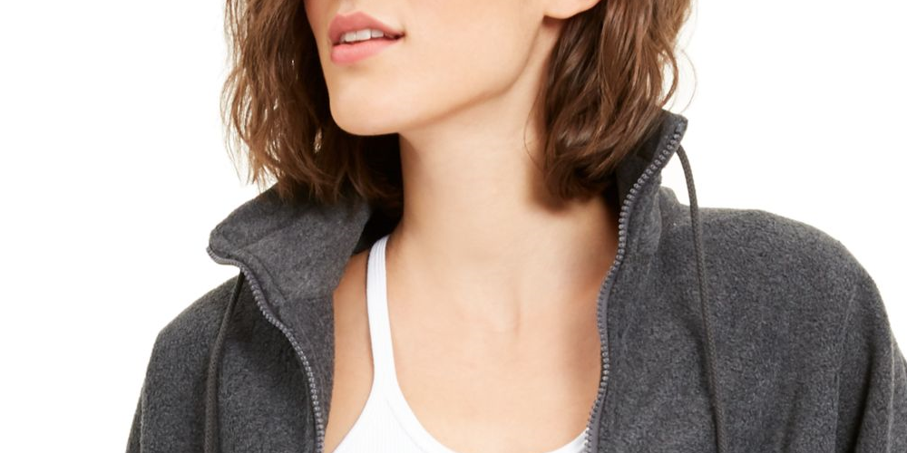 Jaqueta feminina com bolso e zíper Free People, cinza, tamanho médio