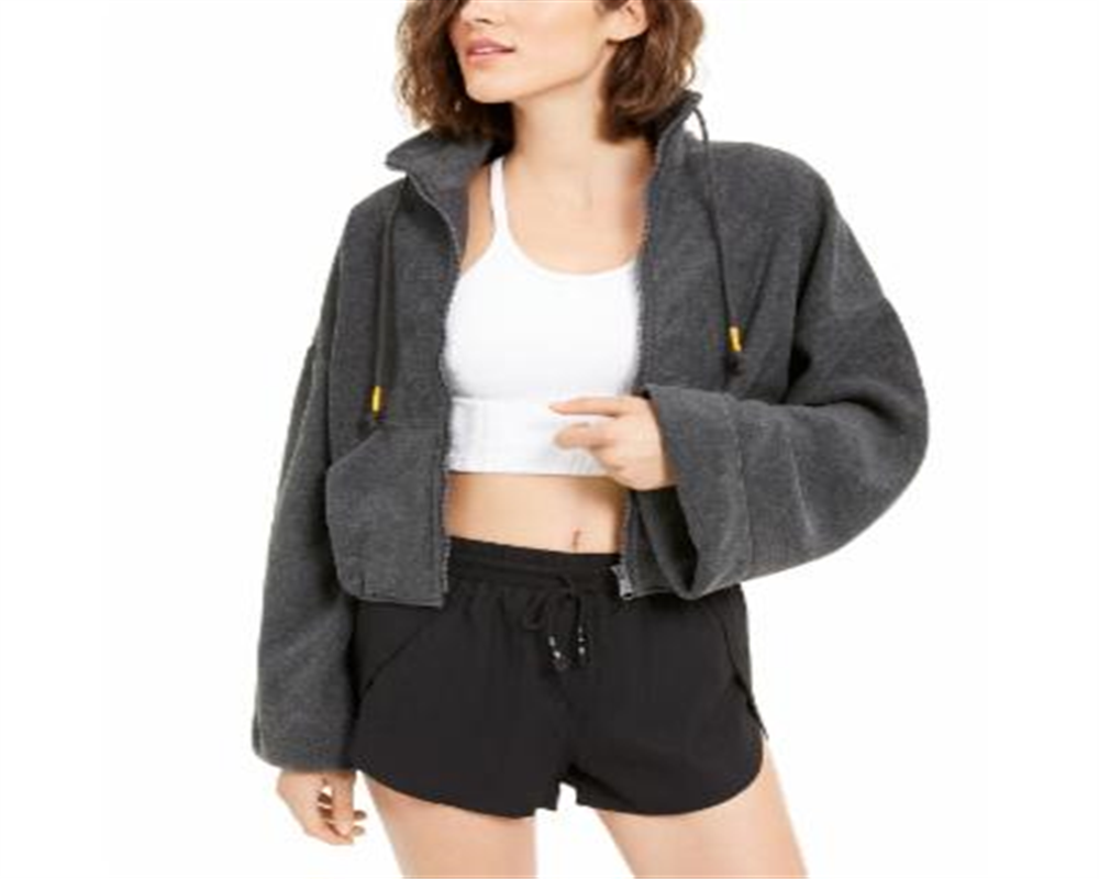 Jaqueta feminina com bolso e zíper Free People, cinza, tamanho médio