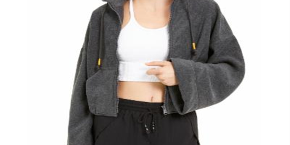 Jaqueta feminina com bolso e zíper Free People, cinza, tamanho médio