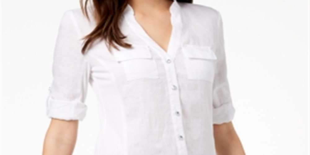 Camisa Inc Petite com painel lateral e aba dobrável, branca, tamanho Petite S