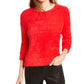 BAR III Camiseta feminina com acabamento em cílios, manga comprida, gola redonda, suéter vermelho, tamanho médio