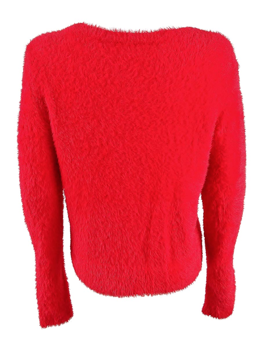 BAR III Camiseta feminina com acabamento em cílios, manga comprida, gola redonda, suéter vermelho, tamanho médio