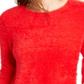 BAR III Camiseta feminina com acabamento em cílios, manga comprida, gola redonda, suéter vermelho, tamanho médio