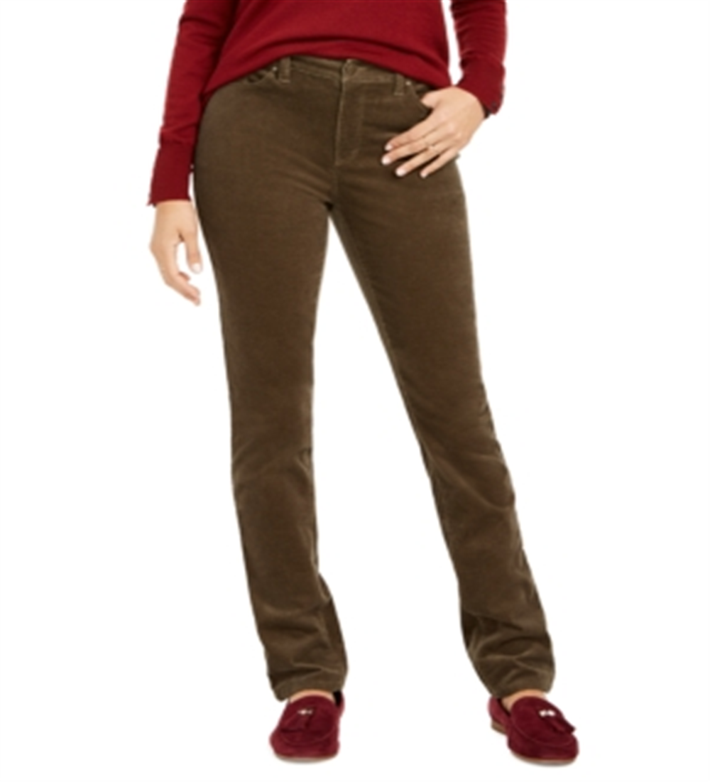 Calça de veludo cotelê feminina Charter Club Petite Lexington com perna reta, verde região, tamanho 14 P