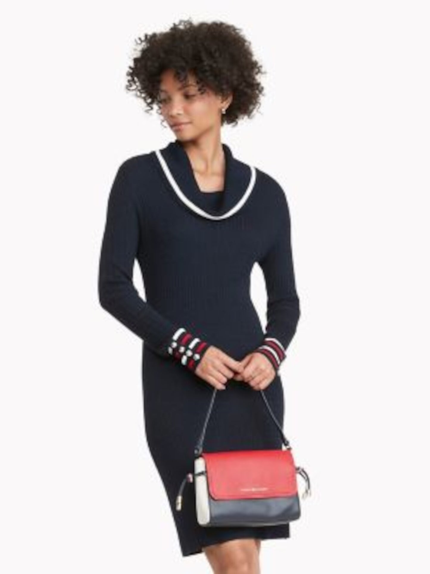 Vestido de coquetel TOMMY HILFIGER feminino com decote canoa acima do joelho, preto, tamanho GG