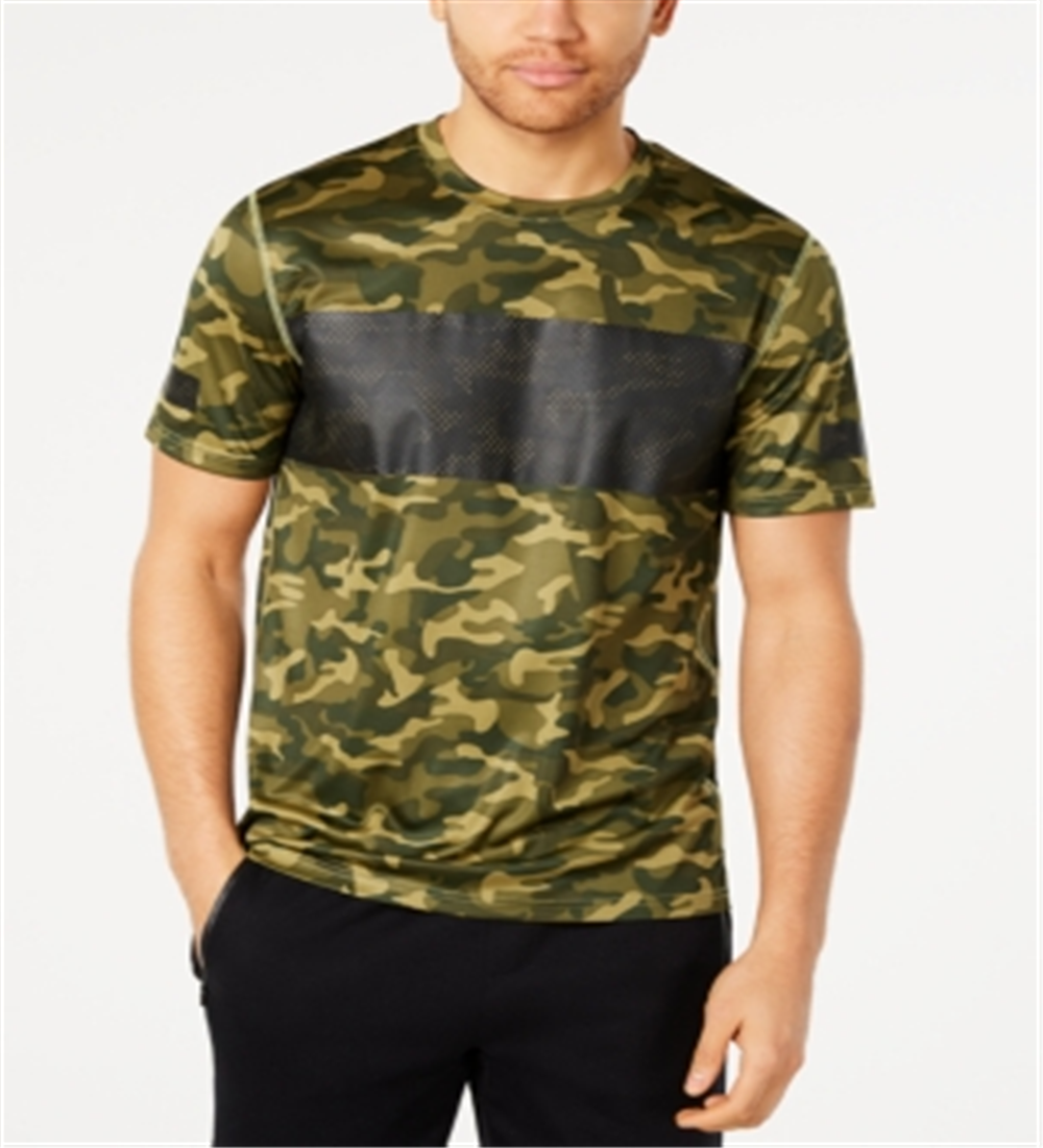 Camiseta masculina com estampa camuflada e blocos de cores ID Ideology, verde, tamanho 3XL