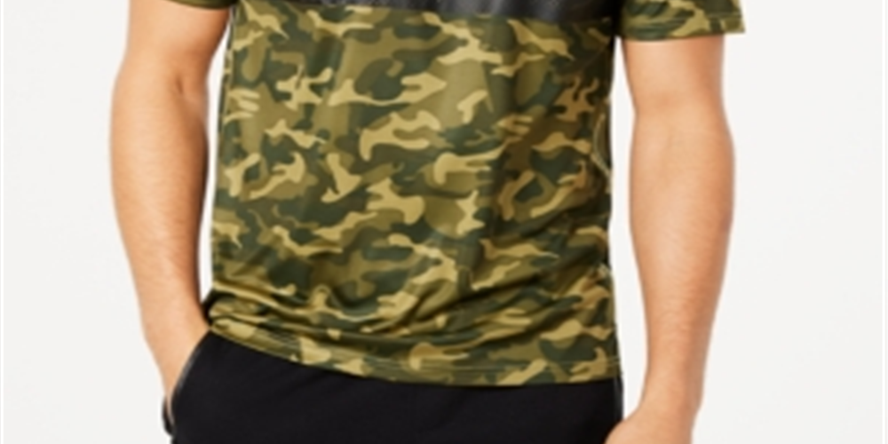 Camiseta masculina com estampa camuflada e blocos de cores ID Ideology, verde, tamanho 3XL