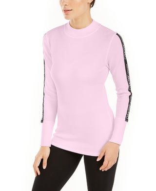 Camiseta Calvin Klein Feminina Performance Logo Listrada Gola Mock Rosa Tamanho XS