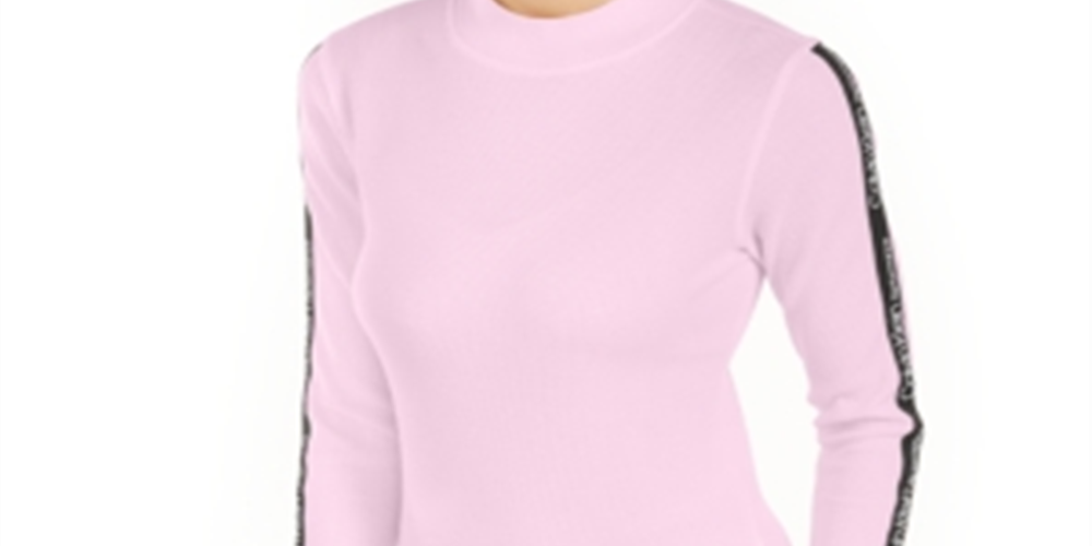 Camiseta Calvin Klein Feminina Performance Logo Listrada Gola Mock Rosa Tamanho XS