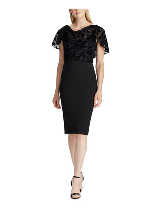 Vestido de festa longo com decote em V e manga curta floral Ralph Lauren feminino, tamanho 12, preto