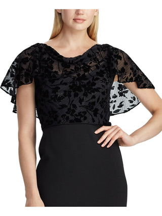 Vestido de festa longo com decote em V e manga curta floral Ralph Lauren feminino, tamanho 12, preto