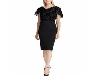Vestido de festa longo com decote em V e manga curta floral Ralph Lauren feminino, tamanho 12, preto