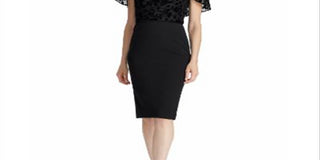 Vestido de festa longo com decote em V e manga curta floral Ralph Lauren feminino, tamanho 12, preto