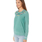 Lucky Brand Moletom feminino bordado floral de poliéster e algodão, verde, tamanho pequeno