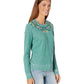 Lucky Brand Moletom feminino bordado floral de poliéster e algodão, verde, tamanho pequeno