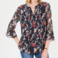 Túnica floral feminina Charter Club manga comprida coquetel top azul tamanho pequeno