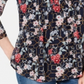 Túnica floral feminina Charter Club manga comprida coquetel top azul tamanho pequeno