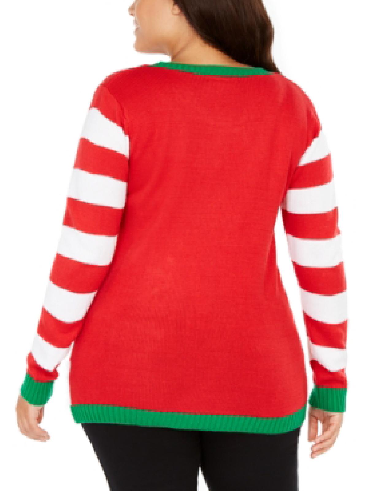 Suéter feminino Planet Gold Trendy Plus com enfeites de pinguins para festas, vermelho, tamanho 2X