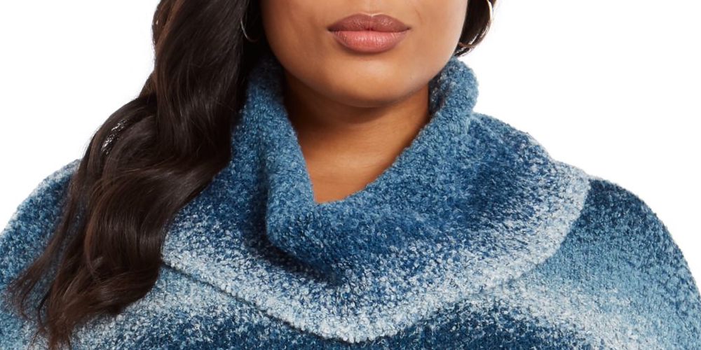 Blusa feminina estilo &amp; co ombré manga comprida gola alta azul-petróleo tamanho 3X