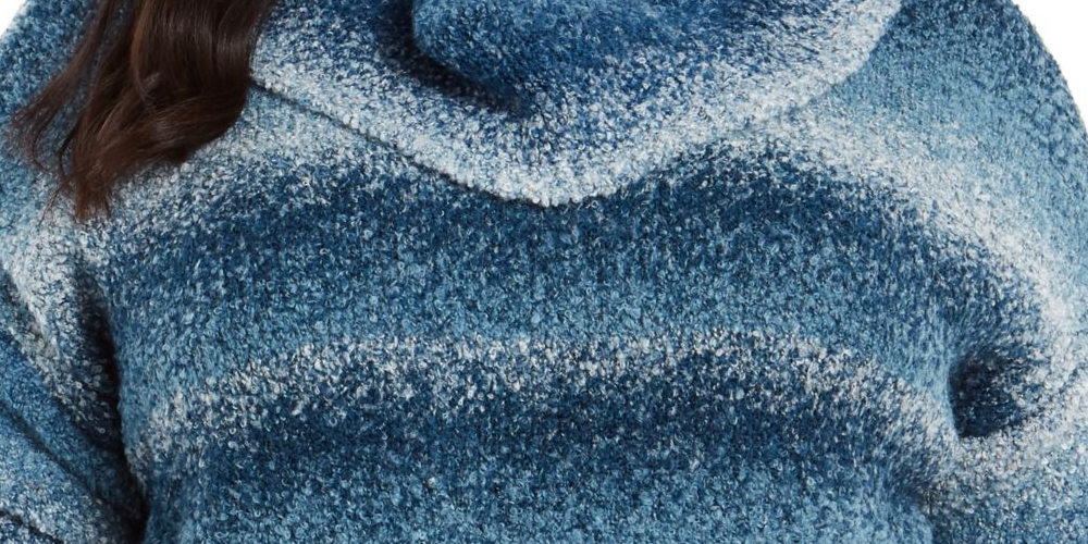 Blusa feminina estilo &amp; co ombré manga comprida gola alta azul-petróleo tamanho 3X