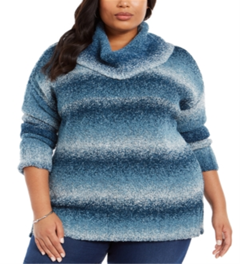 Blusa feminina estilo &amp; co ombré manga comprida gola alta azul-petróleo tamanho 3X