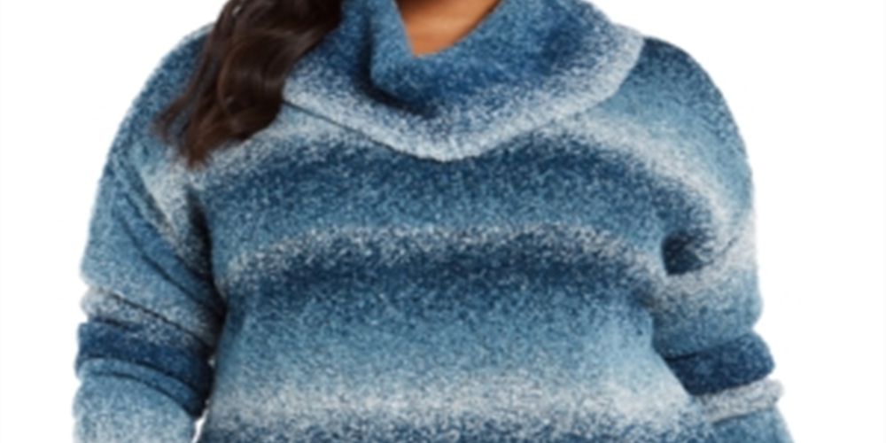 Blusa feminina estilo &amp; co ombré manga comprida gola alta azul-petróleo tamanho 3X