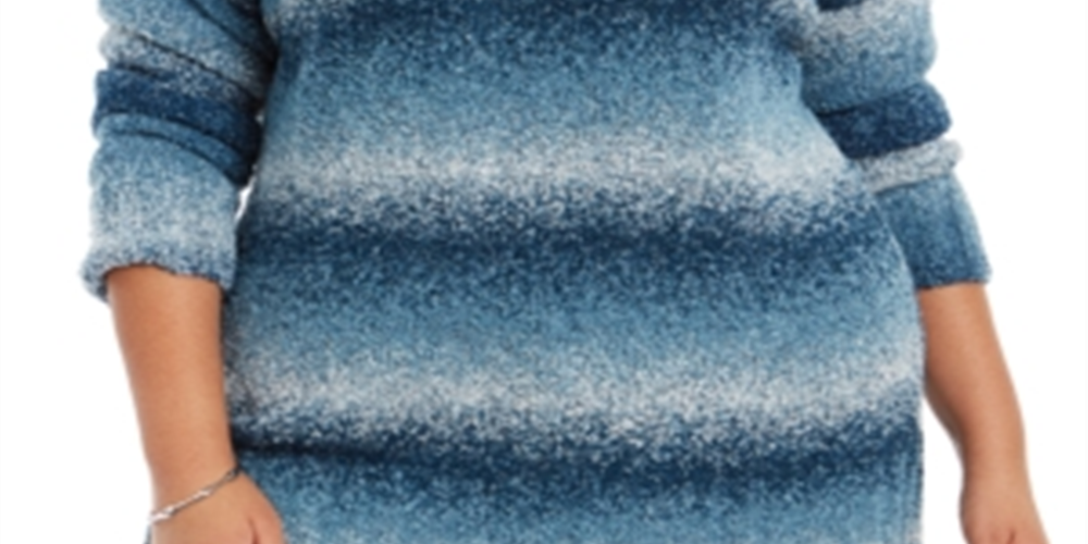 Blusa feminina estilo &amp; co ombré manga comprida gola alta azul-petróleo tamanho 3X