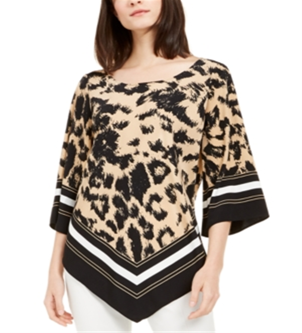 Blusa Alfani com estampa de leopardo, cáqui e bicolor, tamanho pequeno
