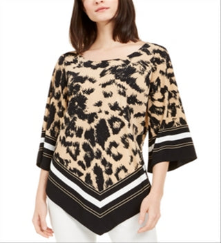 Blusa Alfani com estampa de leopardo, cáqui e bicolor, tamanho pequeno