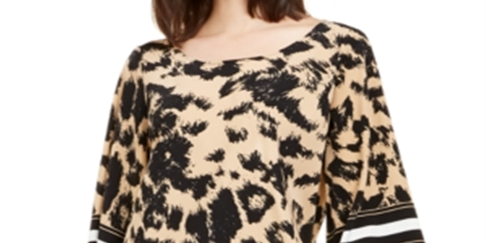 Blusa Alfani com estampa de leopardo, cáqui e bicolor, tamanho pequeno