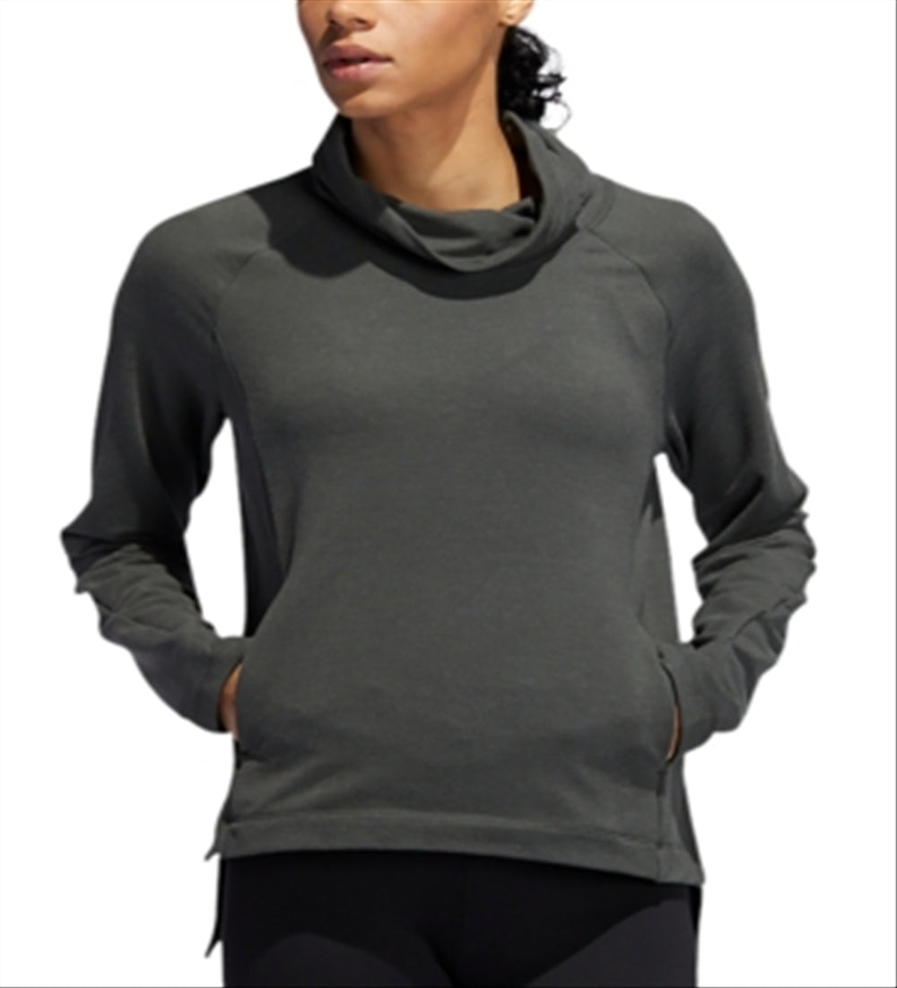 Suéter feminino de manga comprida com gola alta, cinza, tamanho grande, da Adidas