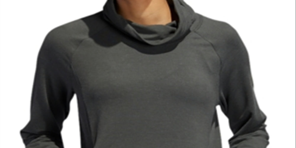 Suéter feminino de manga comprida com gola alta, cinza, tamanho grande, da Adidas