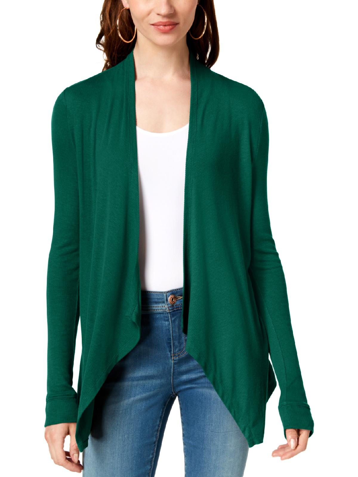 Cardigan feminino com frente aberta e nervuras INC, verde, tamanho grande