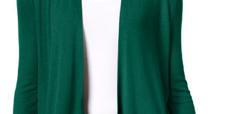 Cardigan feminino com frente aberta e nervuras INC, verde, tamanho grande