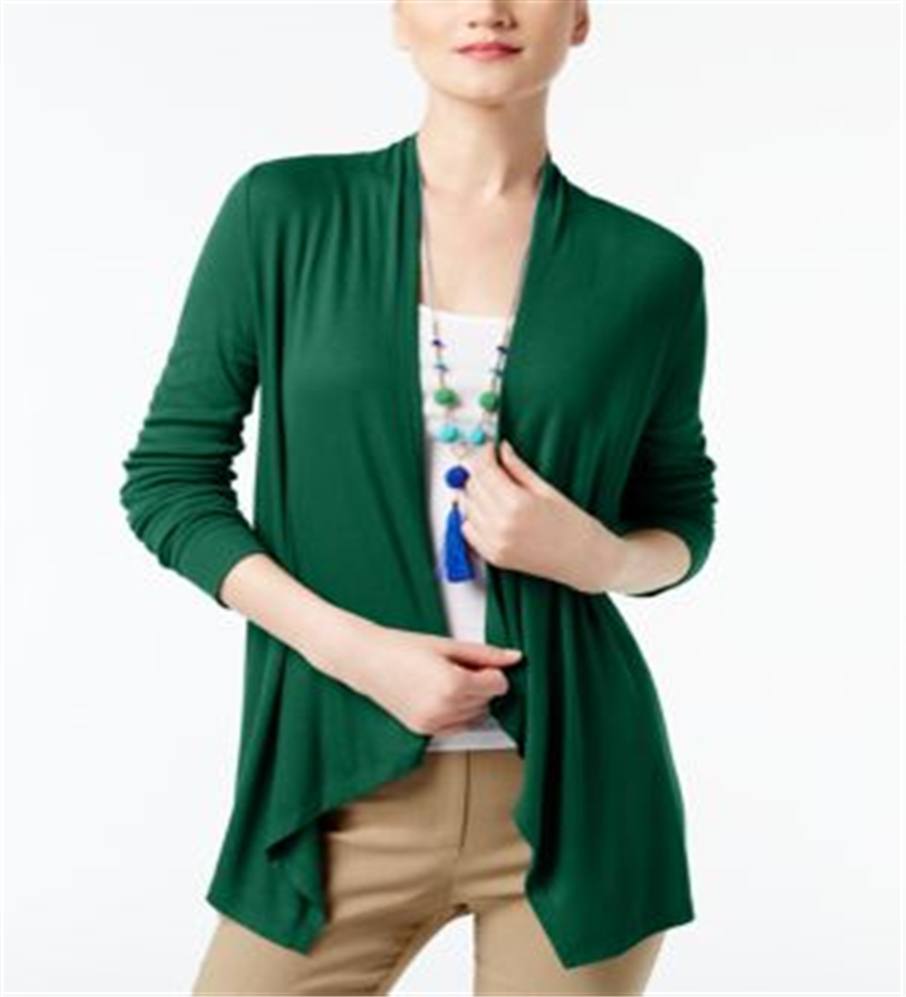 Cardigan feminino com frente aberta e nervuras INC, verde, tamanho grande