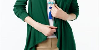 Cardigan feminino com frente aberta e nervuras INC, verde, tamanho grande