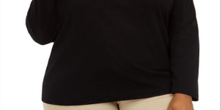 Karen Scott Top de algodão plus size para mulheres, estilo caminhão de férias, preto profundo, tamanho 1X