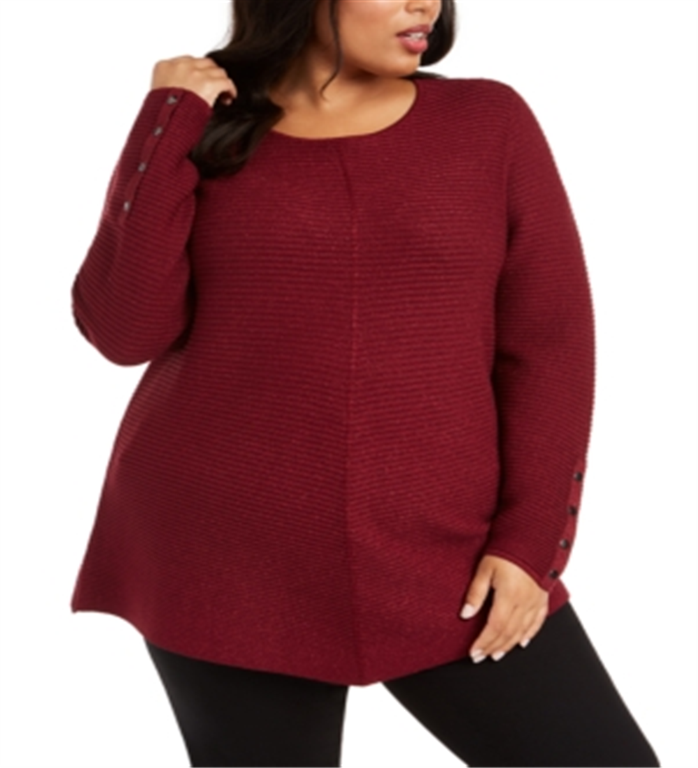 Alfani Suéter túnica feminino plus size em malha canelada metálica Malbec Lurex vermelho tamanho 2X