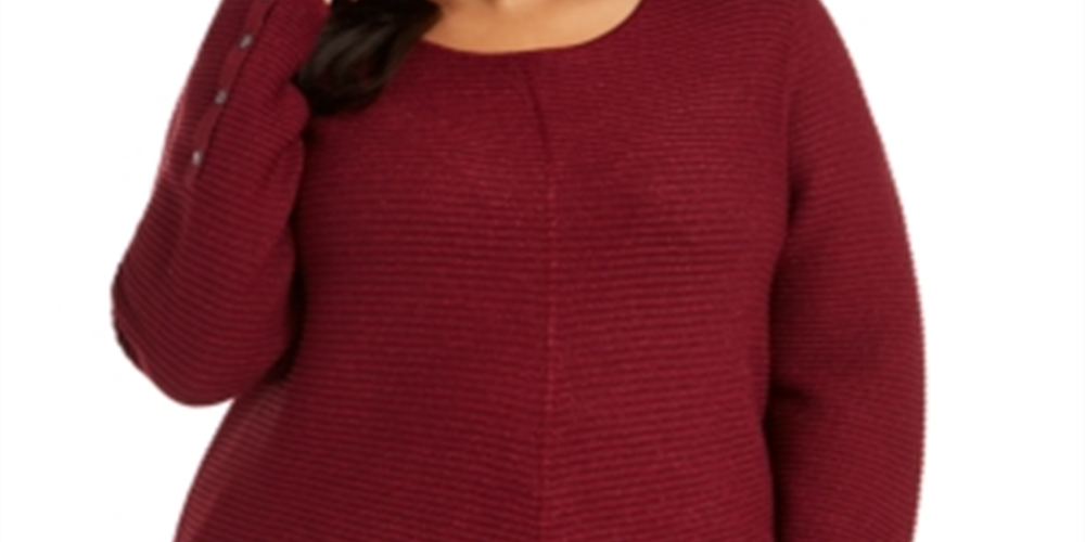 Alfani Suéter túnica feminino plus size em malha canelada metálica Malbec Lurex vermelho tamanho 2X