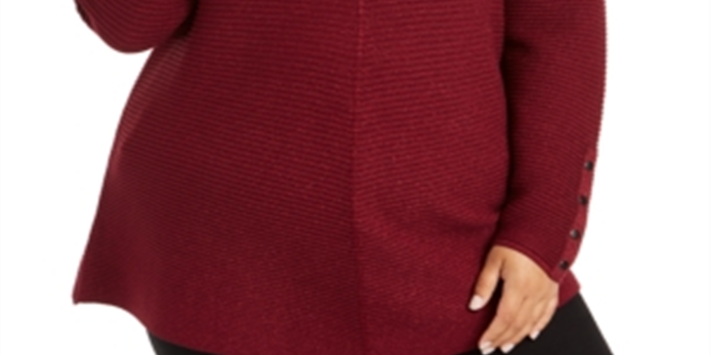 Alfani Suéter túnica feminino plus size em malha canelada metálica Malbec Lurex vermelho tamanho 2X