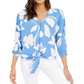 Blusa estampada Alfani com amarração frontal, azul, tamanho XXL