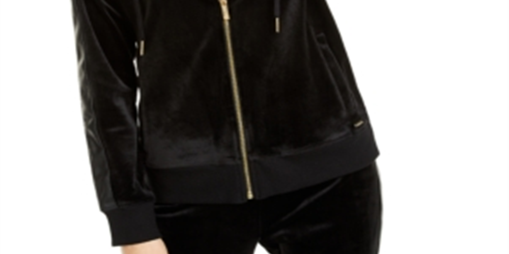 Jaqueta Calvin Klein Feminina Velour com Zíper e Moletom Preto Tamanho XS
