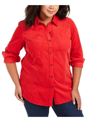 Camisa feminina de veludo cotelê de algodão plus size Charter Club, vermelha deslumbrante, tamanho 0X