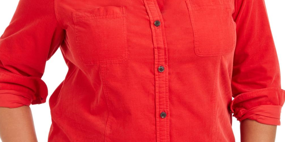 Camisa feminina de veludo cotelê de algodão plus size Charter Club, vermelha deslumbrante, tamanho 0X