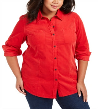 Camisa feminina de veludo cotelê de algodão plus size Charter Club, vermelha deslumbrante, tamanho 0X