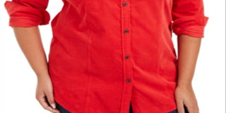 Camisa feminina de veludo cotelê de algodão plus size Charter Club, vermelha deslumbrante, tamanho 0X